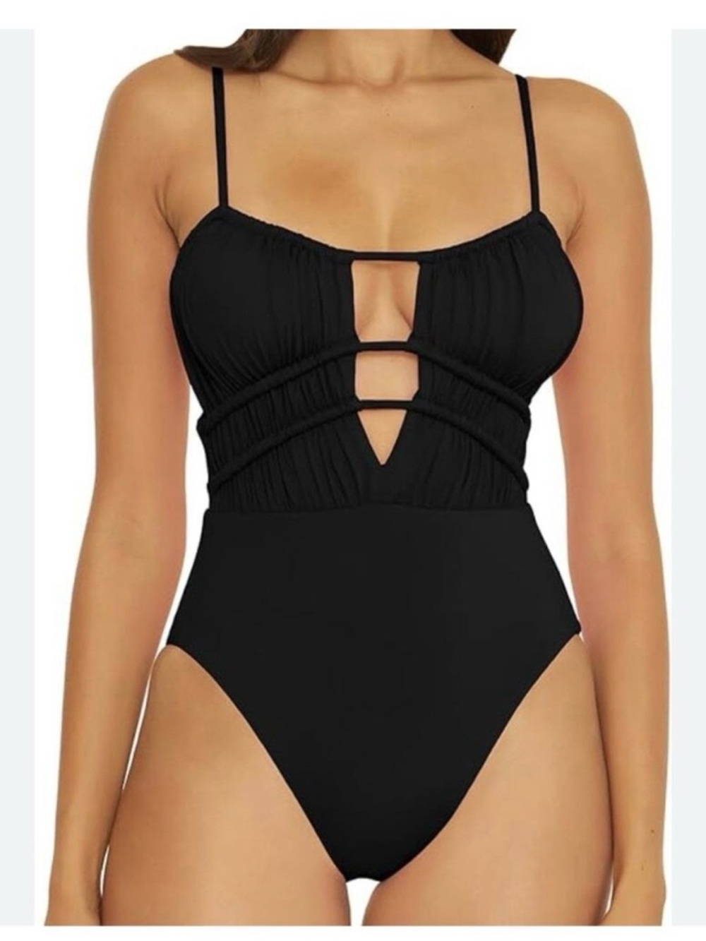 BECCA REBECCA VIRTUE Black One-Piece Swimsuit Ruched SHIRRED S SMALL NWT
